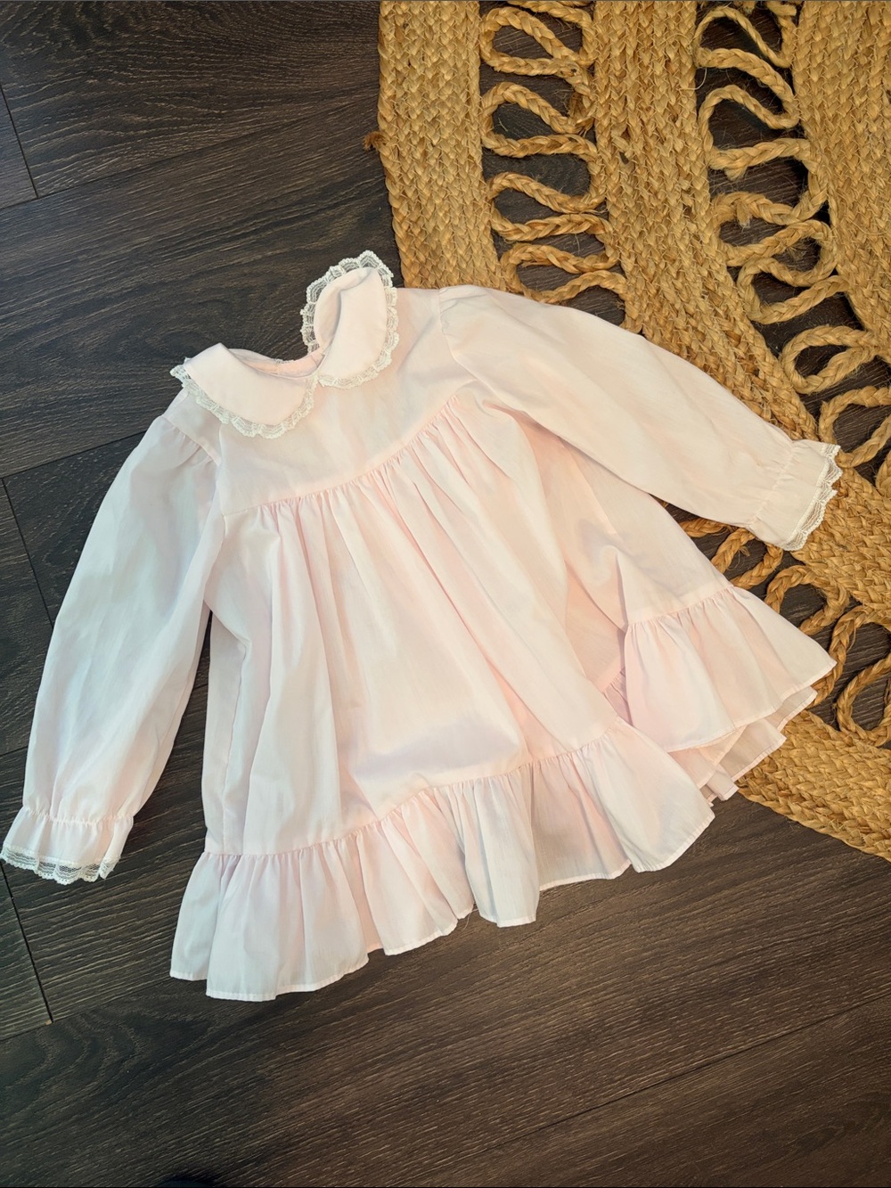 Vintage 3T Girls' Light Pink Ruffled Long-Sleeve Blouse with Peter Pan Collar